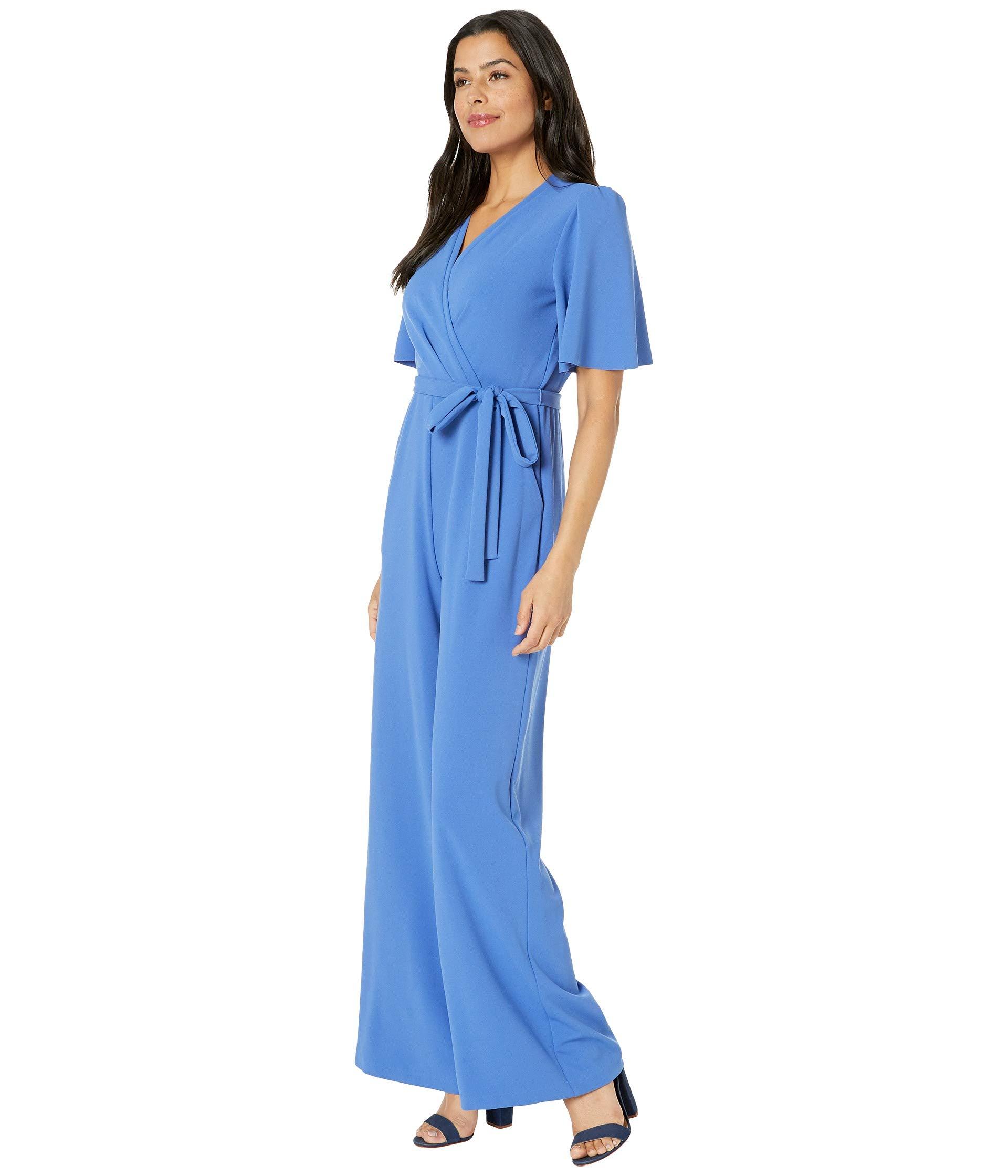 Lyst - Donna Morgan Short Flutter Sleeve Wrap Front Crepe Jumpsuit ...