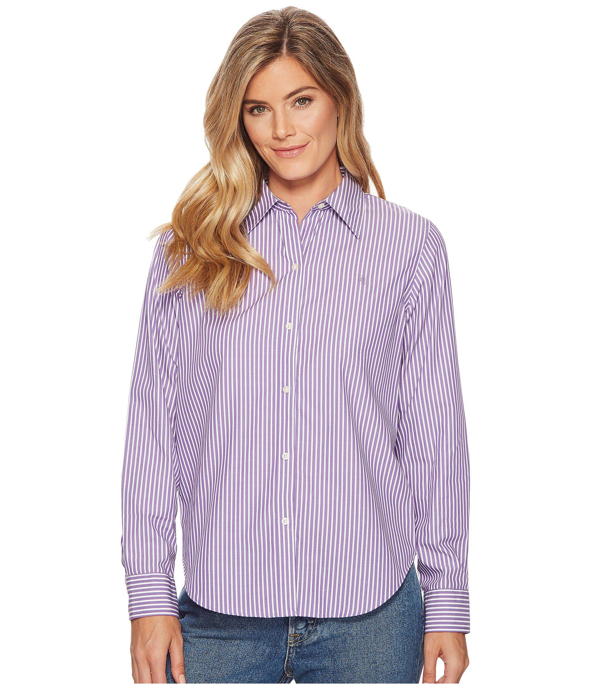 Lauren by Ralph Lauren Cotton Button Down Shirt (lavendar/white) Women ...