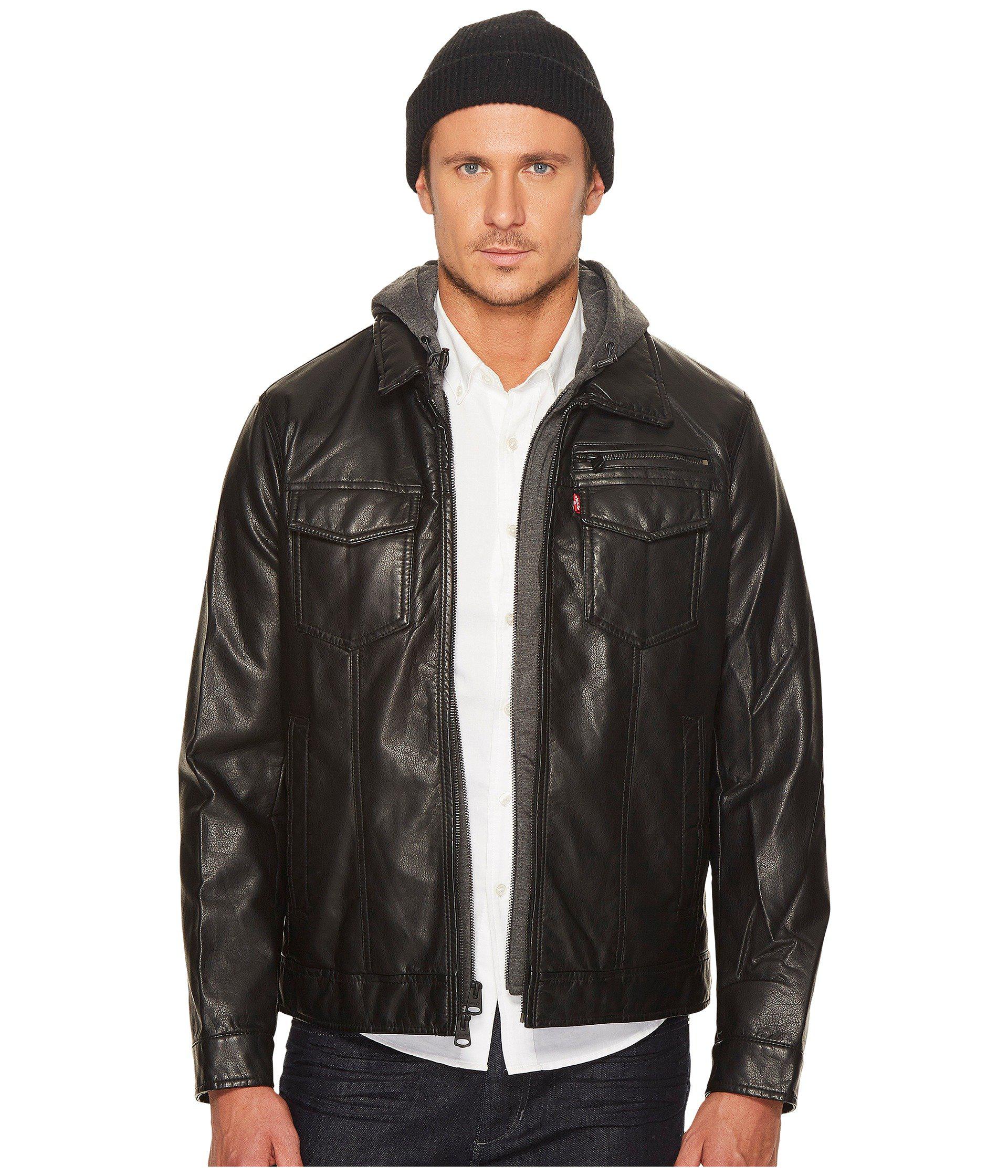 Lyst Levi S R Faux Leather Trucker With Jersey Hood And Levi S R Faux Leather Trucker With Jersey Hood And Fleece Lining Black Men Coat