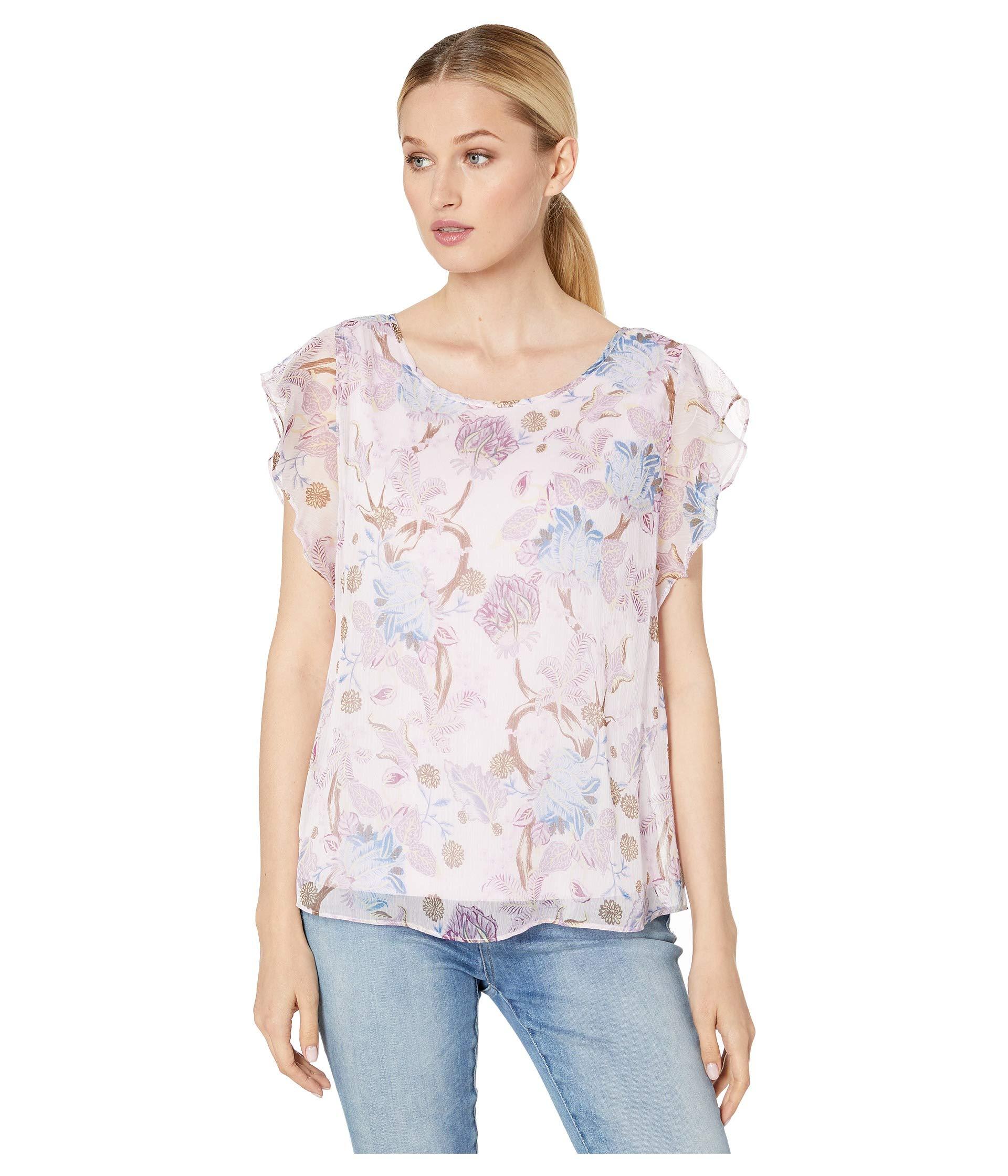 Vince Camuto Chiffon Flutter Sleeve Poetic Blooms Overlay Blouse in ...