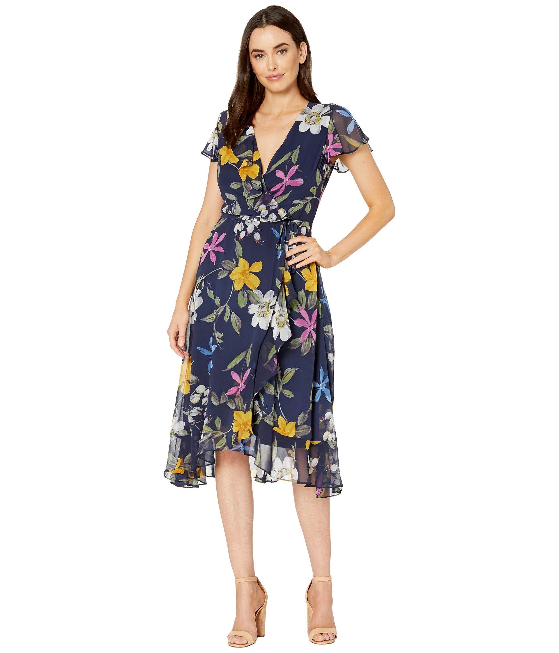 Adrianna Papell Floral - Print Chiffon Midi Dress in Blue - Save 28% - Lyst