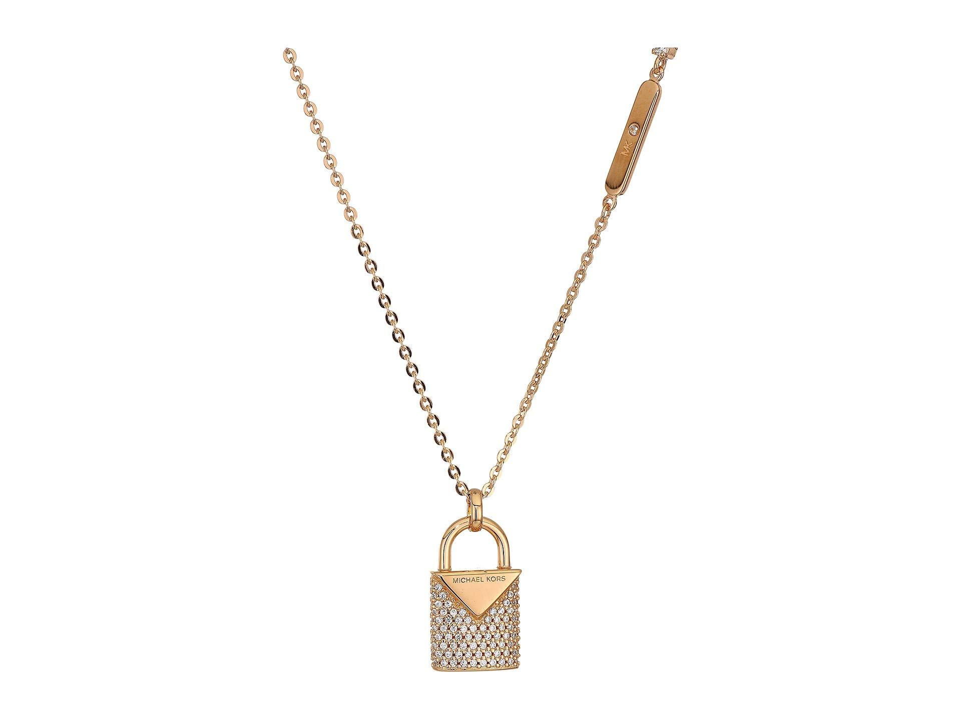 Lyst Michael Kors Precious Metal Plated Sterling Silver Pave Lock Necklace Gold Necklace In 6041