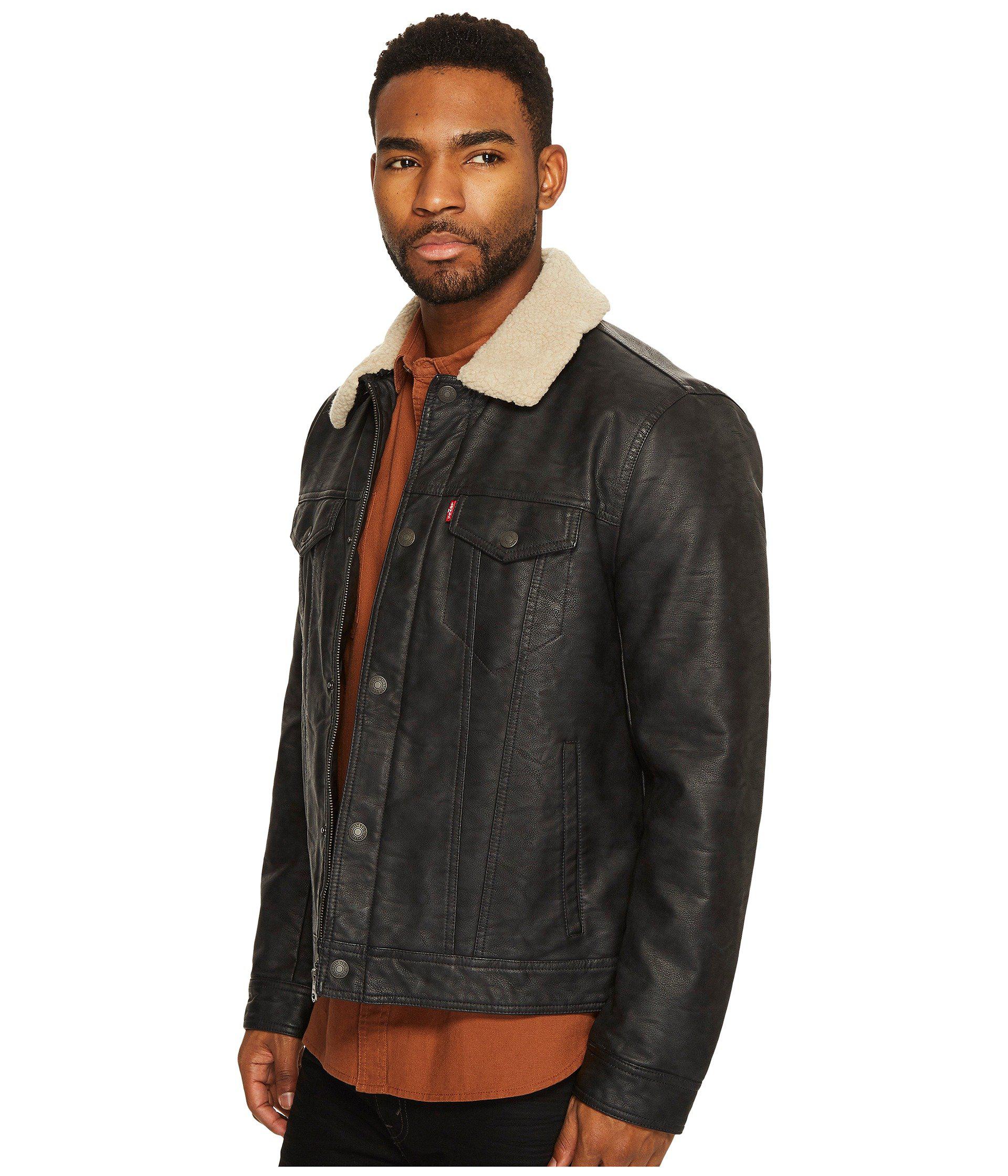 Lyst Levi S R Faux Leather Trucker With Sherpa Collar And Gallery