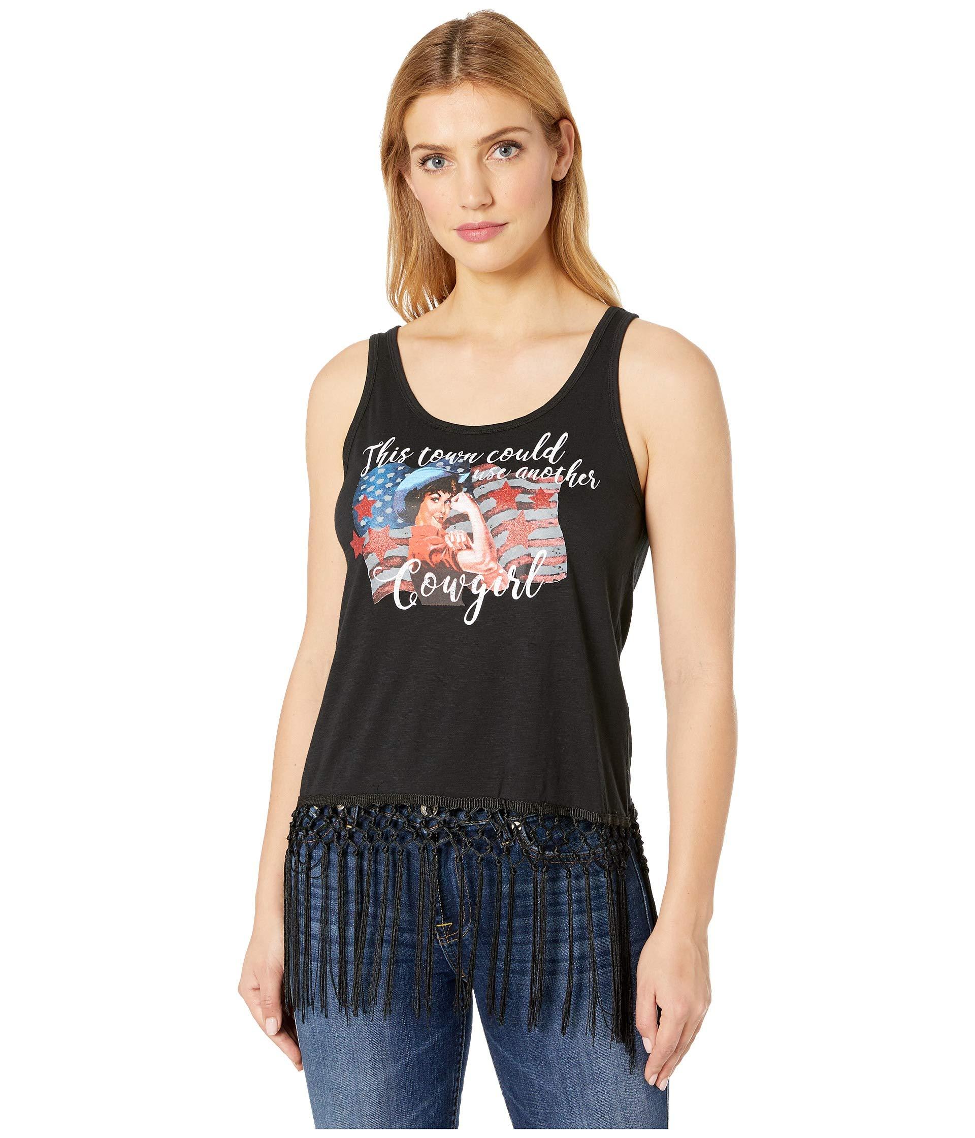 Ariat Cotton This Town Fringe Tank Top in Black - Lyst