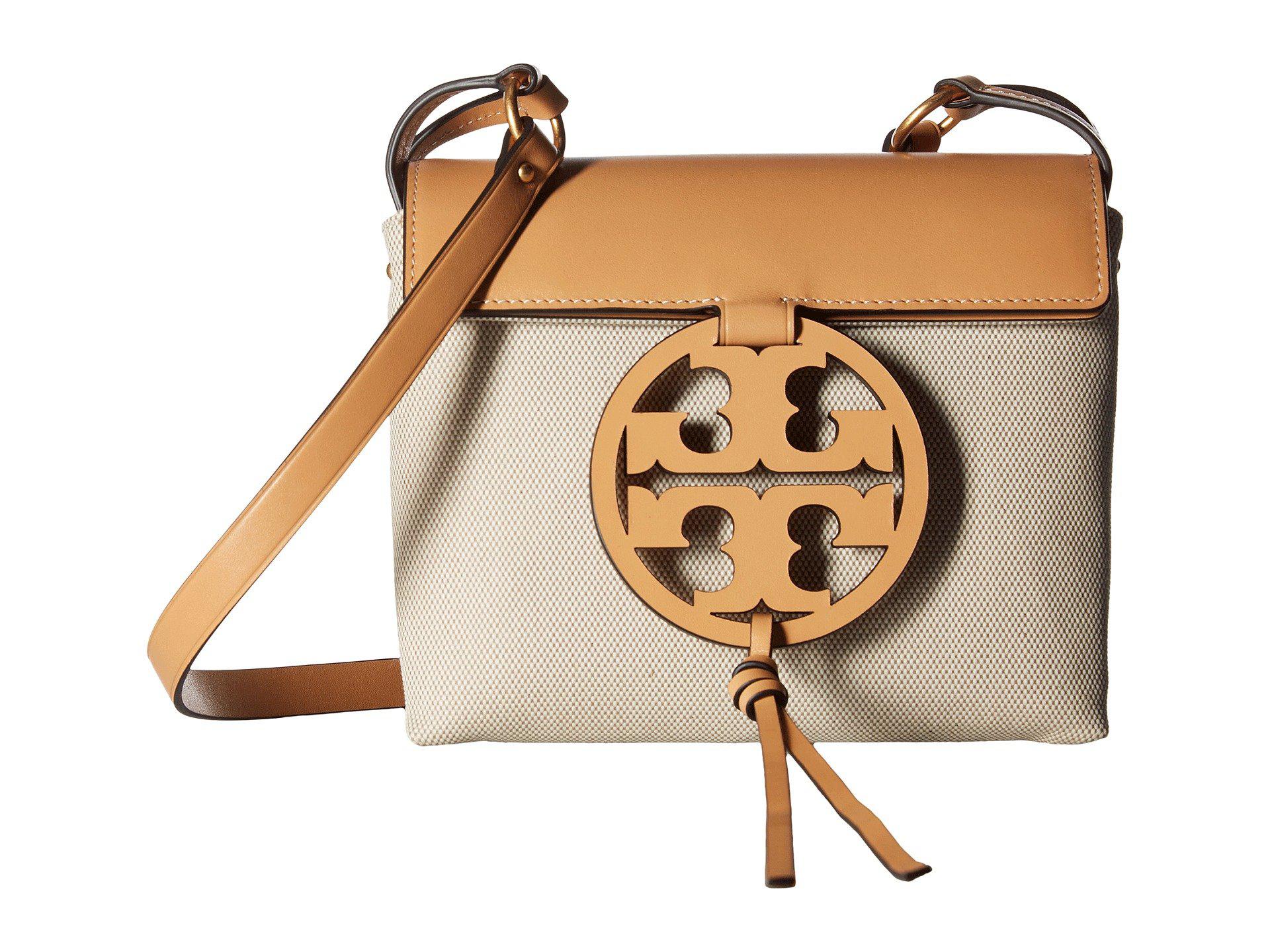 Tory Burch Miller Crossbody Canvas (natural/vachetta) Handbags in Natural - Lyst