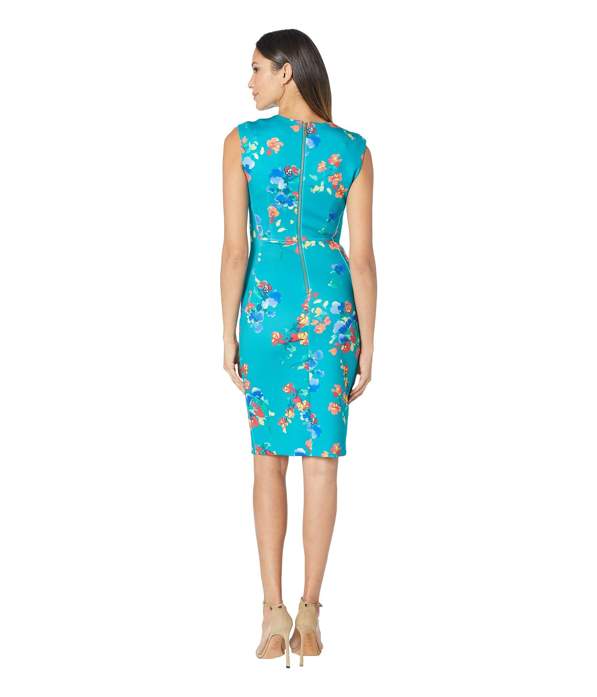 Lyst - Calvin Klein V-neck Floral Sheath Dress (lagoon Multi) Women's ...