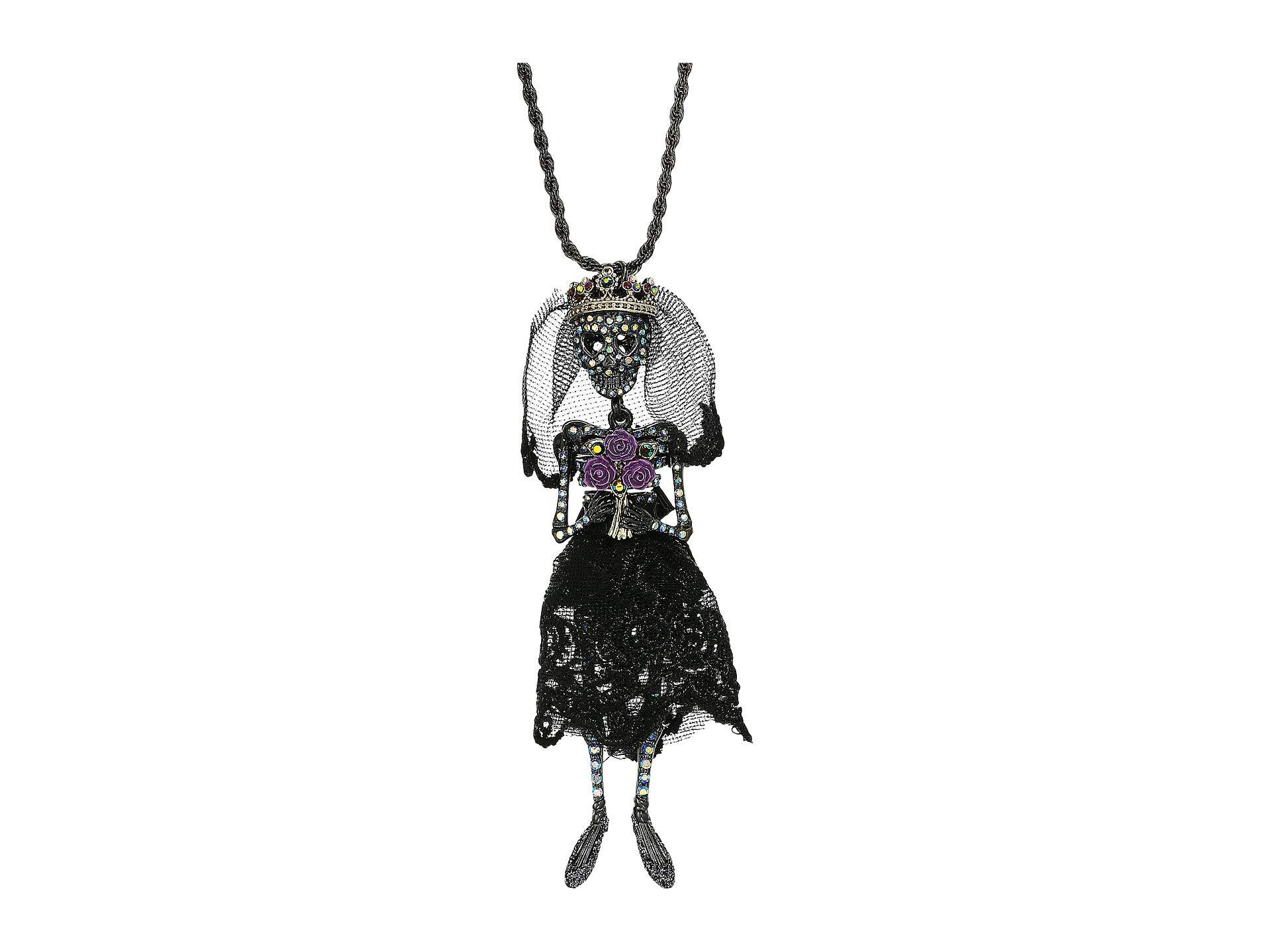 Lyst - Betsey Johnson Skeleton Bride Long Pendant Necklace (black