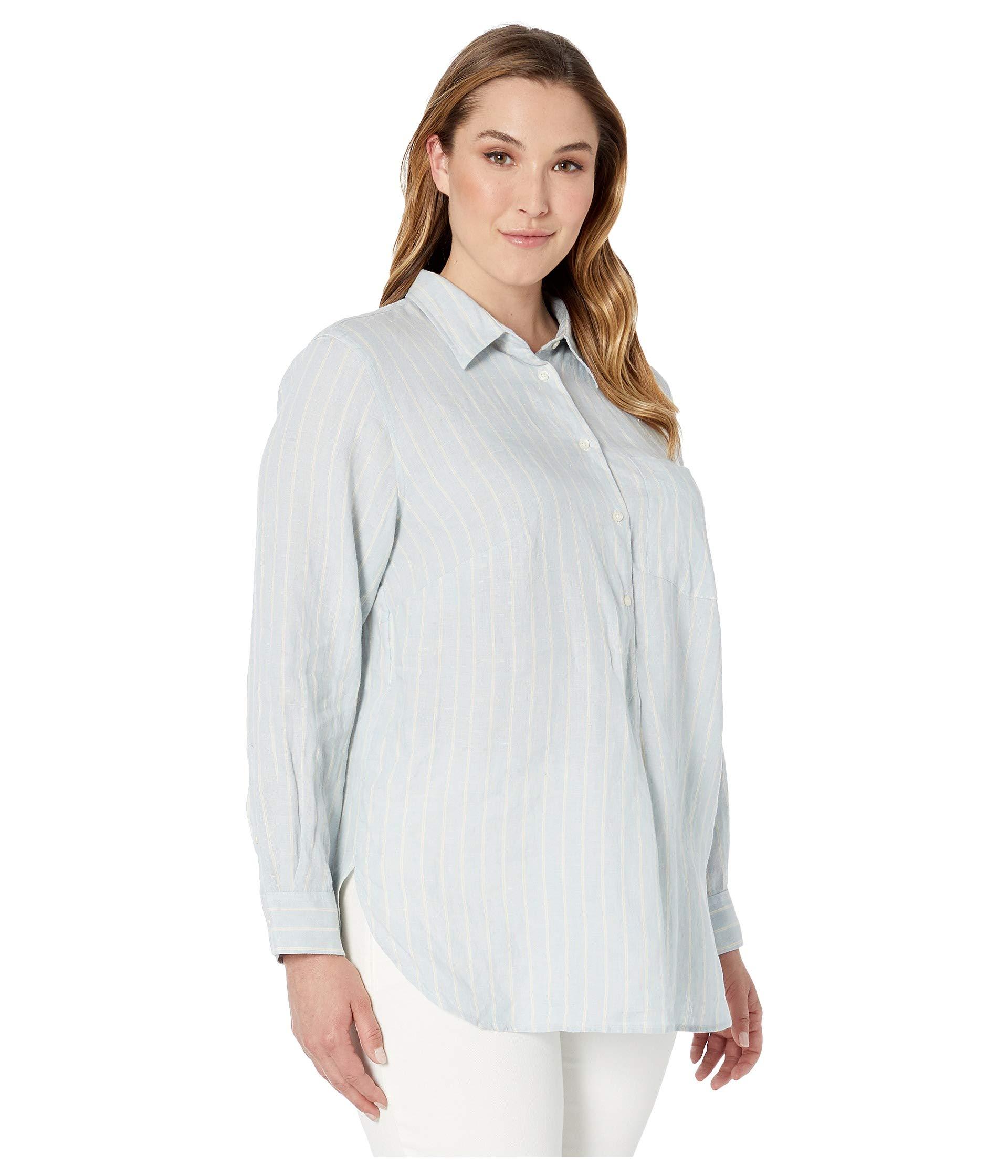 Lauren by Ralph Lauren Plus Size Linen Long Sleeve Shirt (light Blue ...