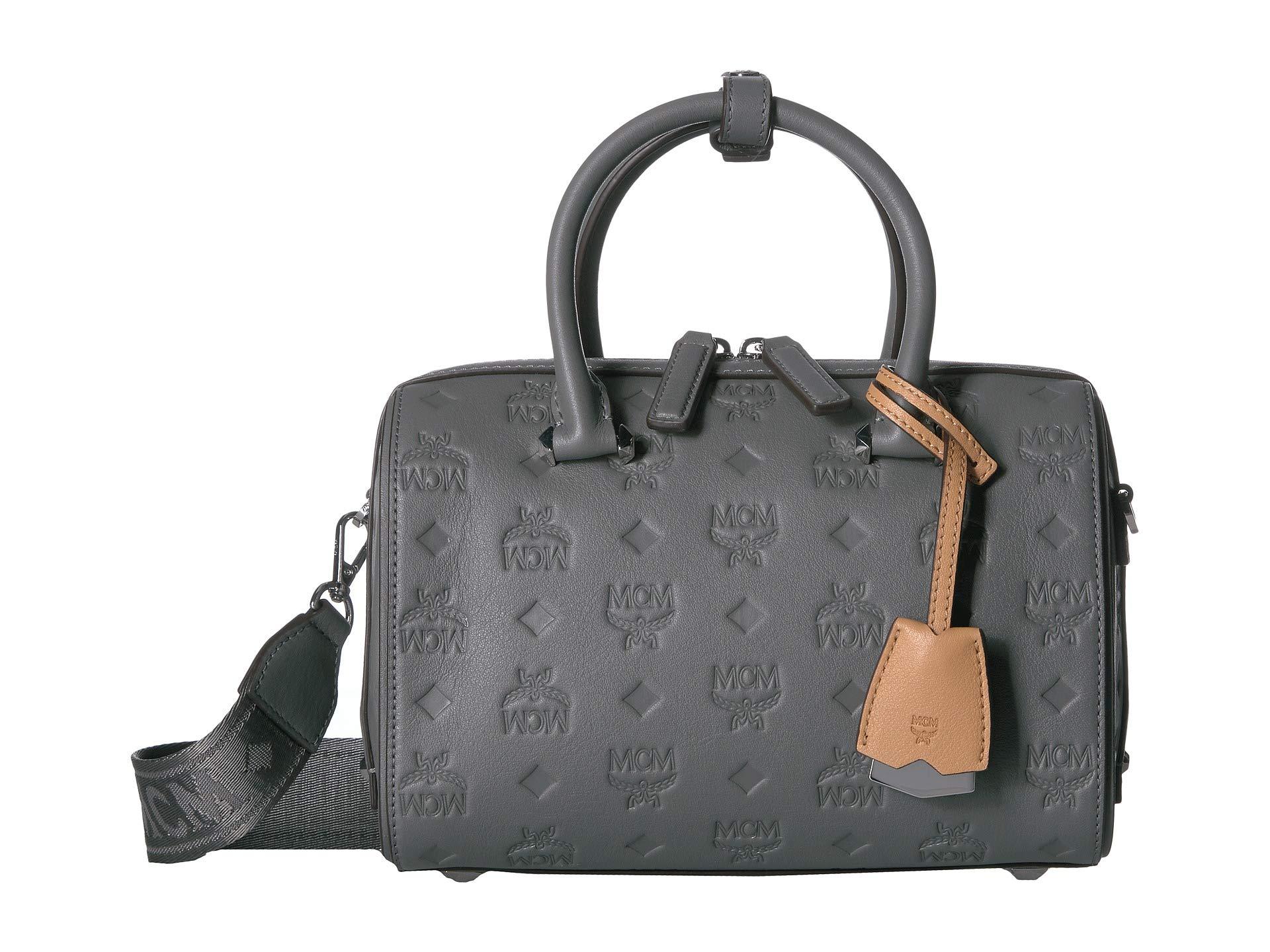 MCM Essential Monogrammed Leather Boston 23 (lotus) Satchel Handbags in Gray - Lyst