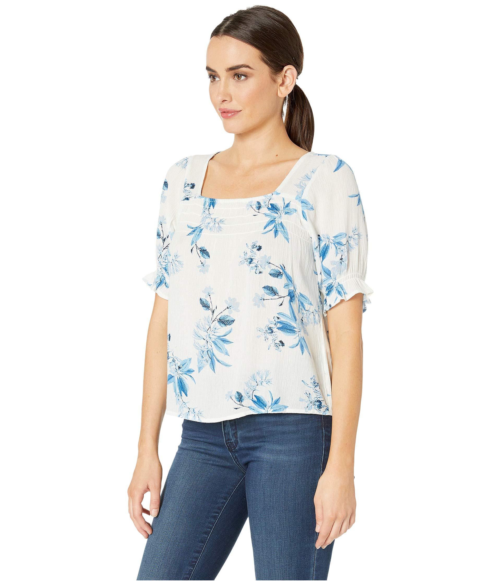 Lucky Brand Cotton Square Neck Smocked Top in Blue - Lyst