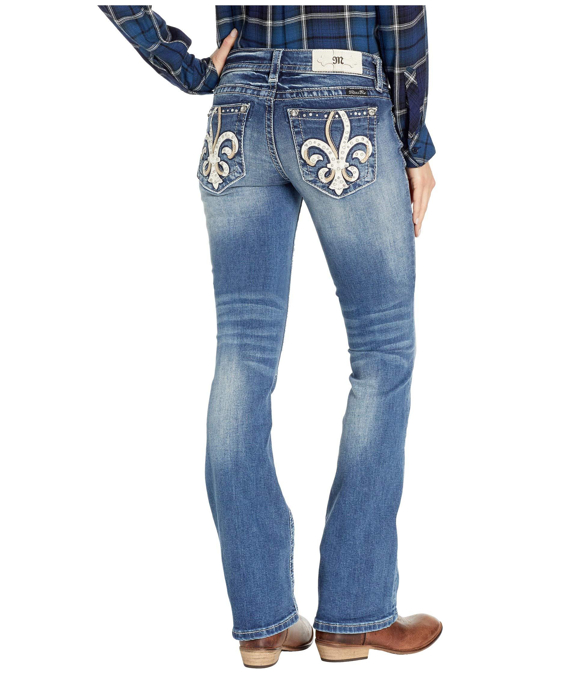 Miss Me Cowhide Fleur De Lis Bootcut Jeans In Dark Blue (dark Blue