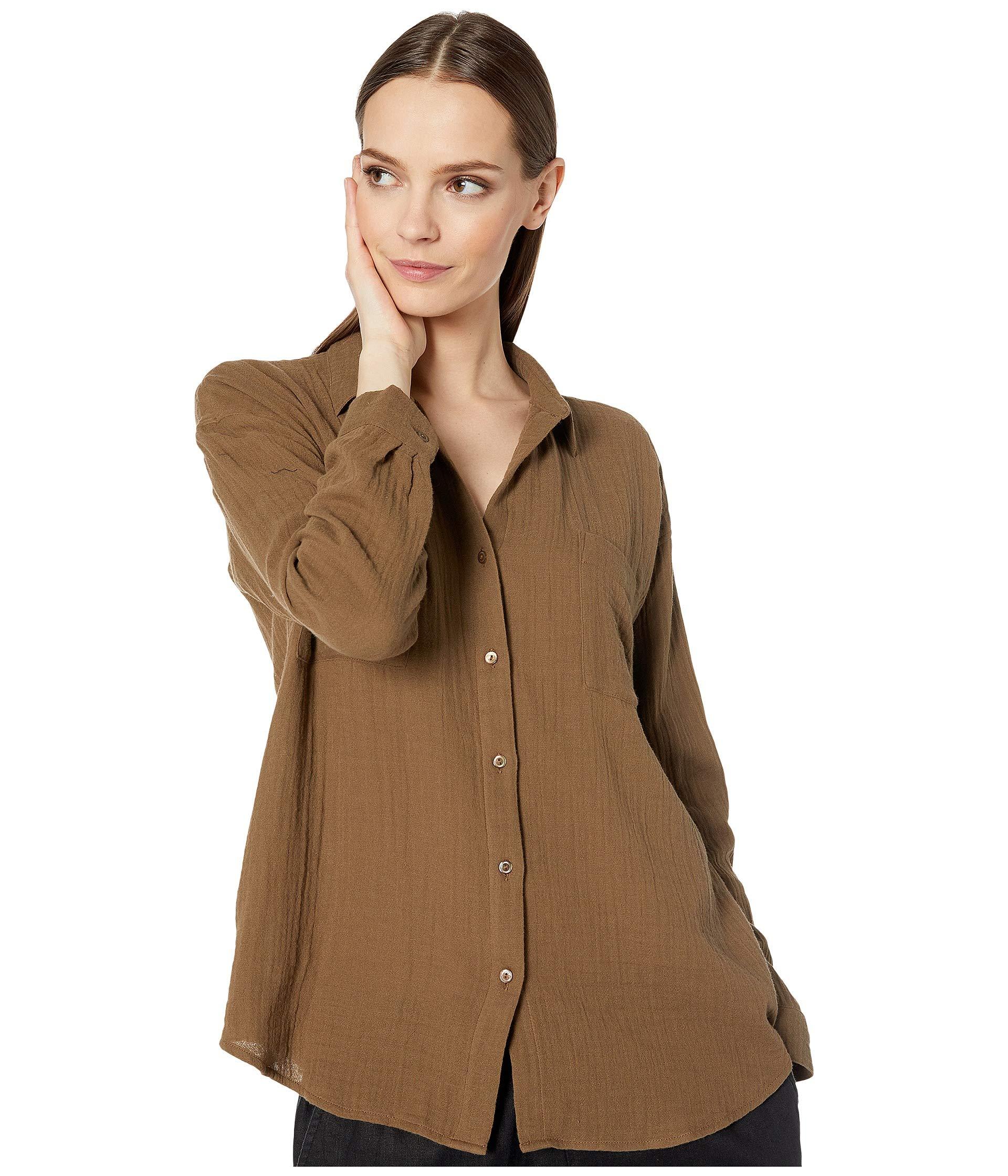 Eileen Fisher Organic Cotton Lofty Gauze Classic Collar Shirt (pine ...