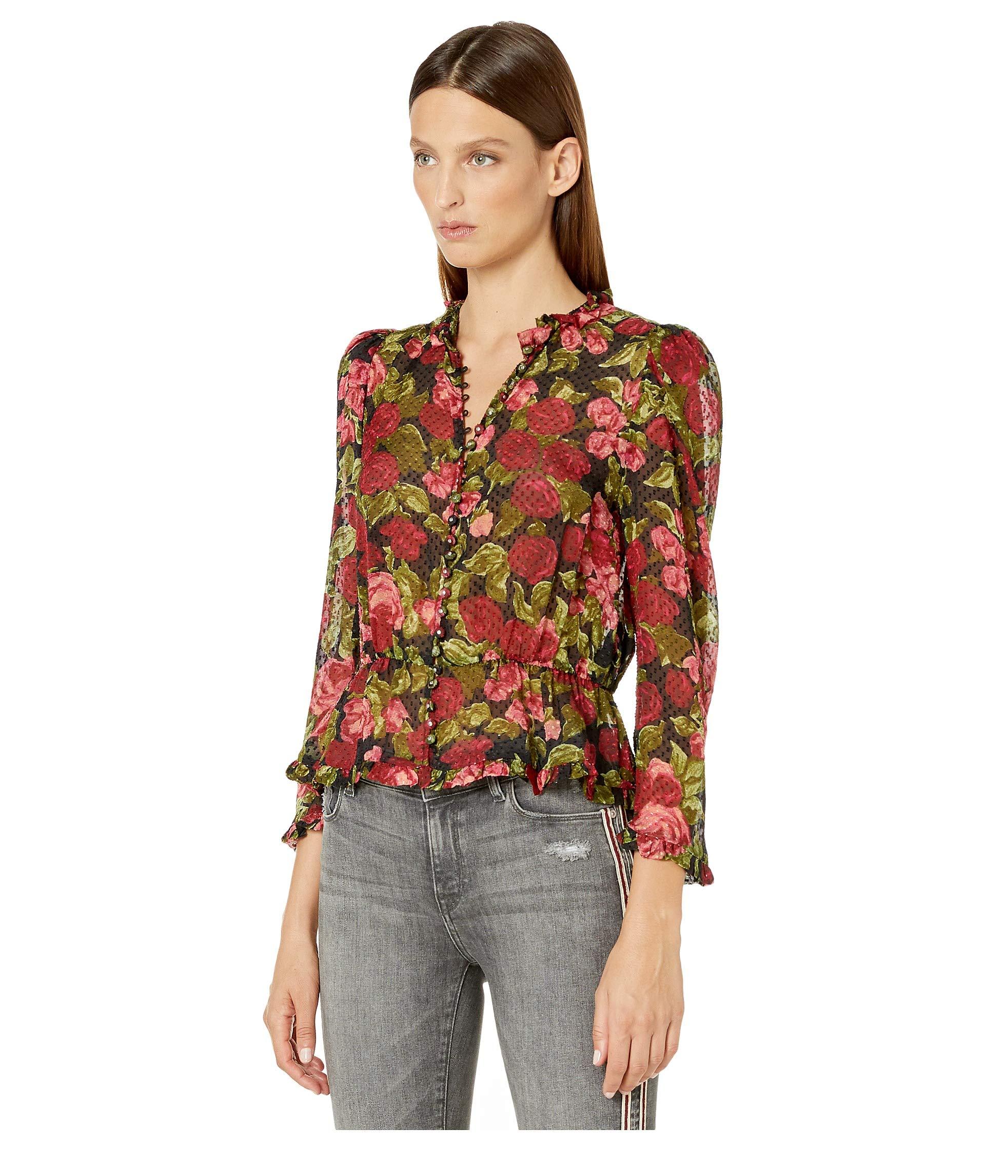 The Kooples Silk Button Down, Basque Top With Ruffles Along Neckline In ...