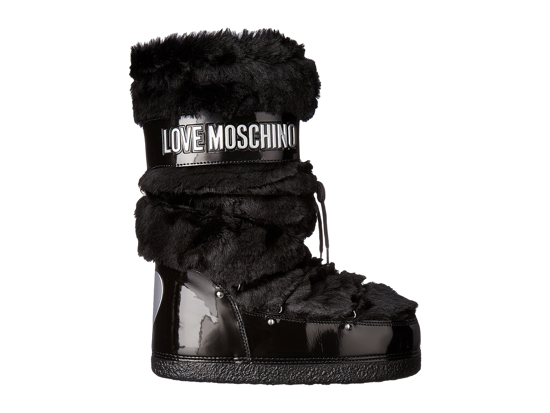 Lyst - Love Moschino Faux-Fur Moon Boots in Black