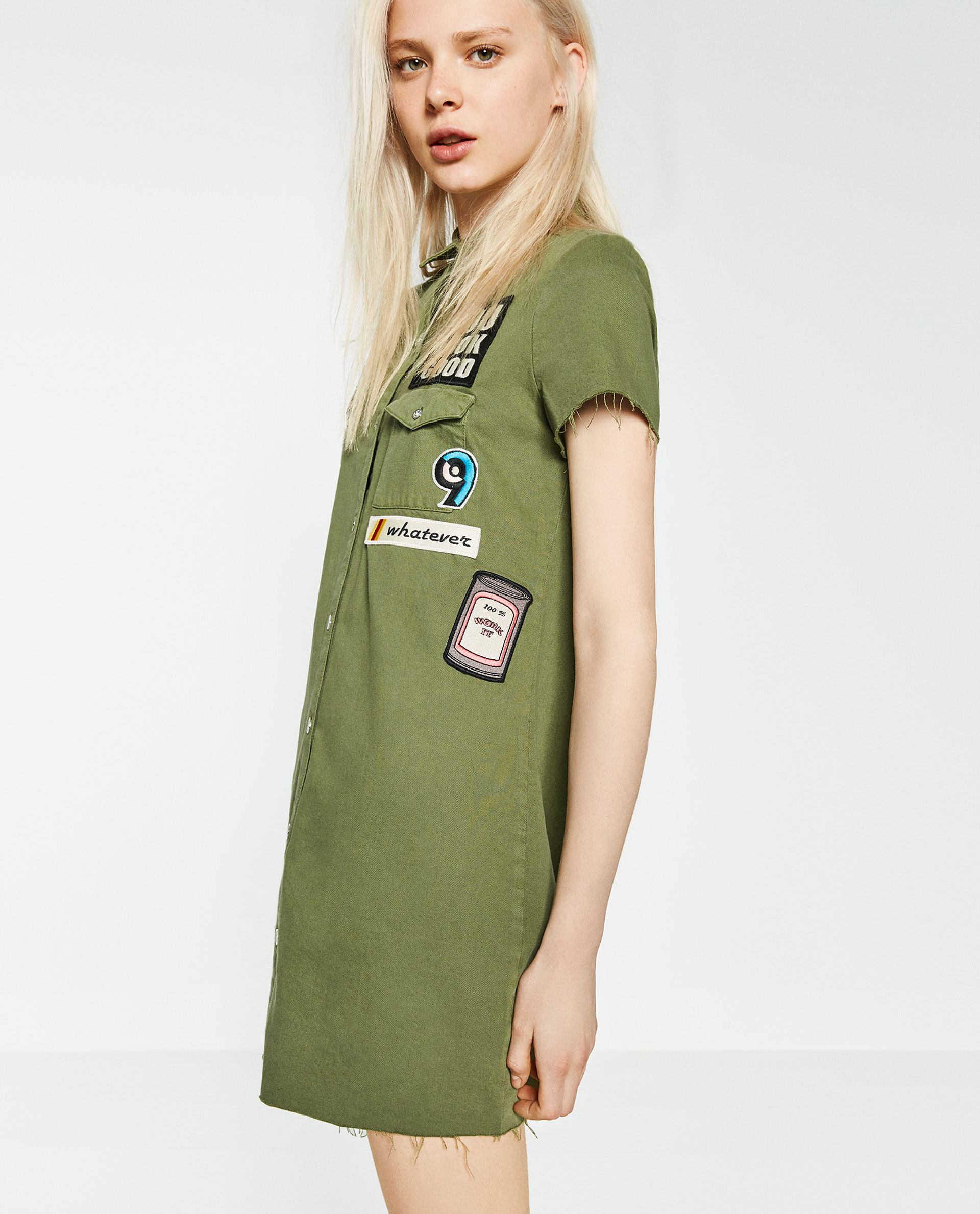 Zara Patch Shirt Dress In Green Lyst zara patch shirt dress in green lyst