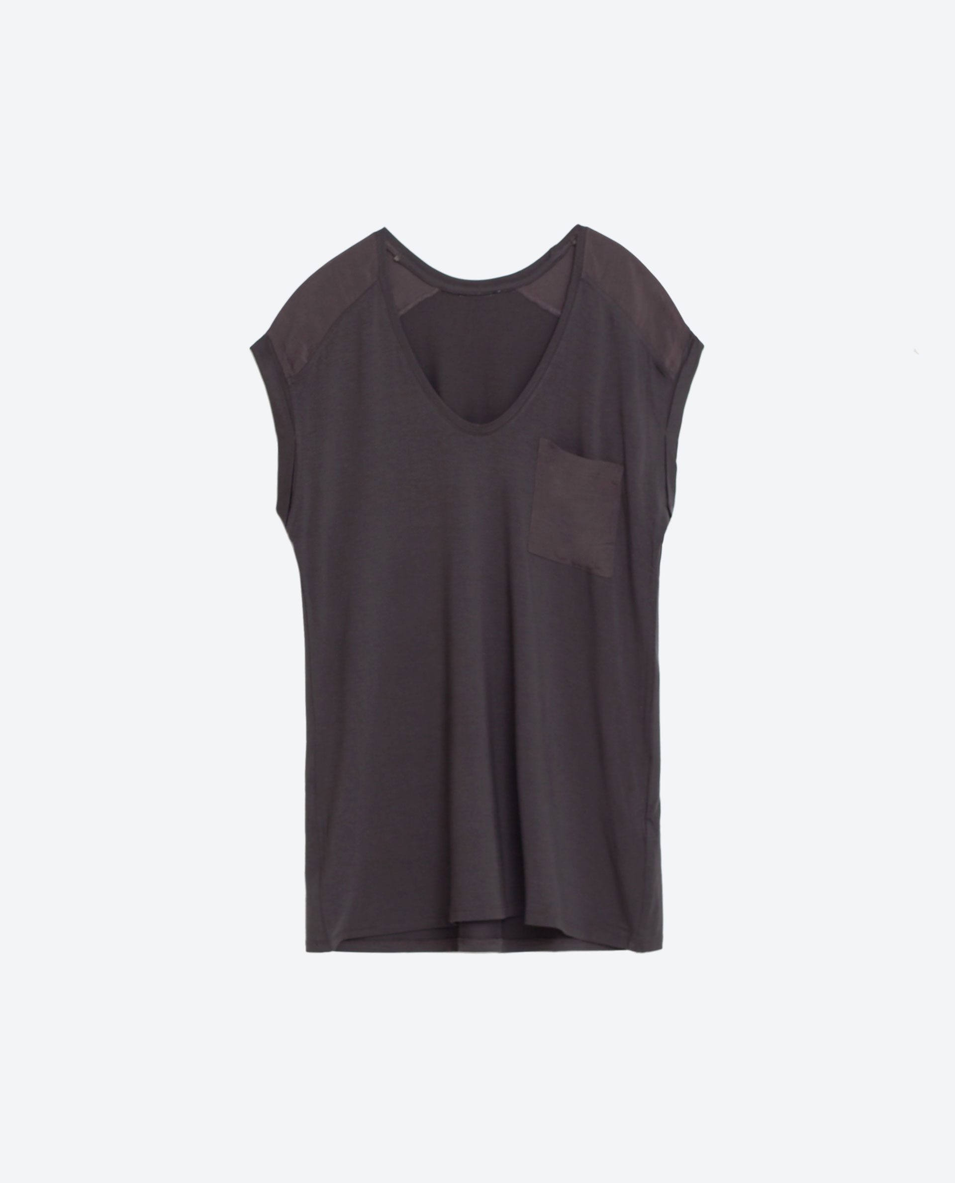 Zara T-shirt With Contrasting Pocket in Gray | Lyst