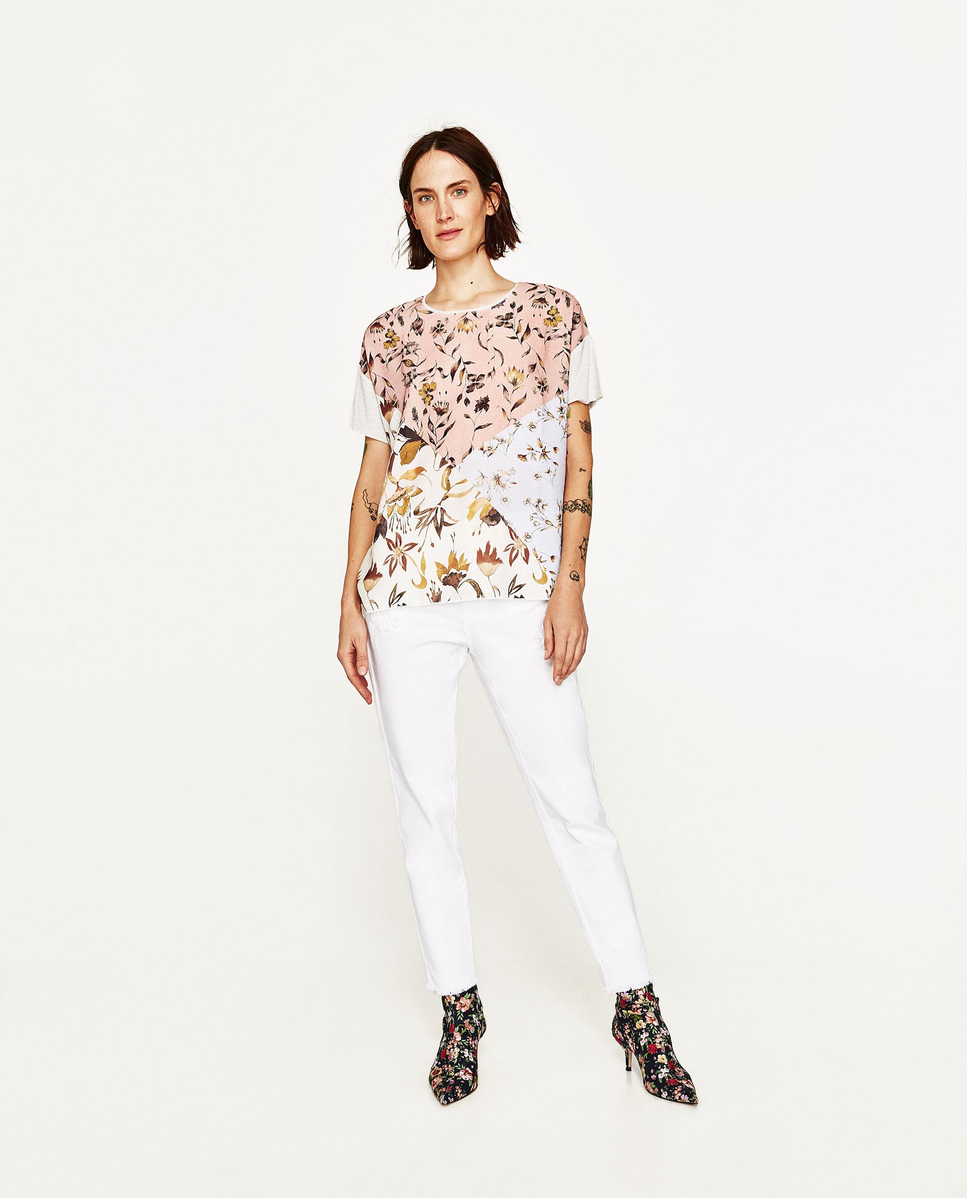 Zara Floral Print Tshirt Lyst